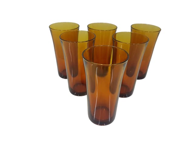Set of six glasses, amber, glass, Duralex, France, 1980s. - DIMENSION