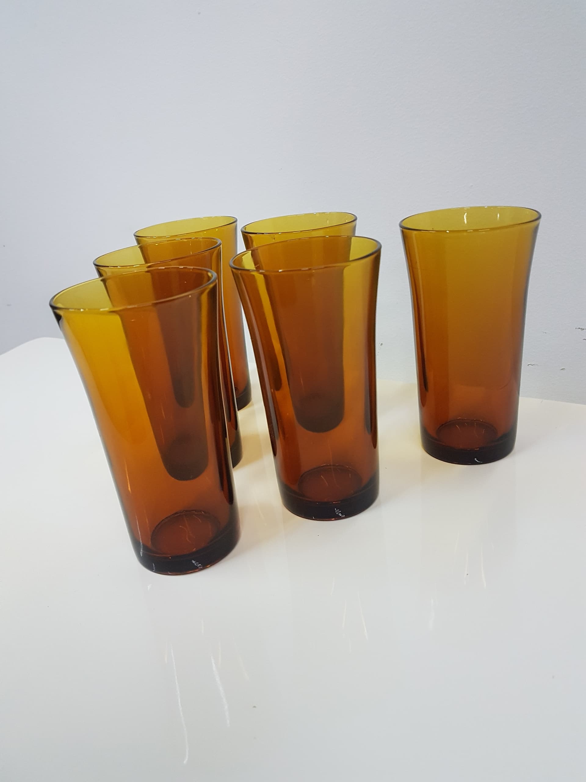 Set of six glasses, amber, glass, Duralex, France, 1980s. - 360496