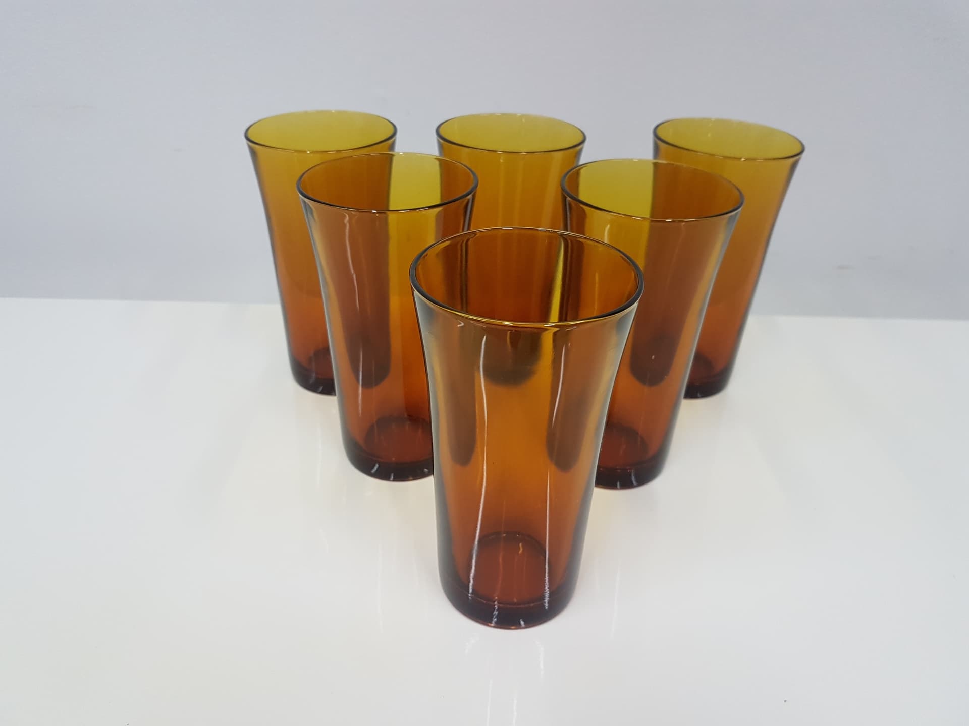 Set of six glasses, amber, glass, Duralex, France, 1980s. - 360493