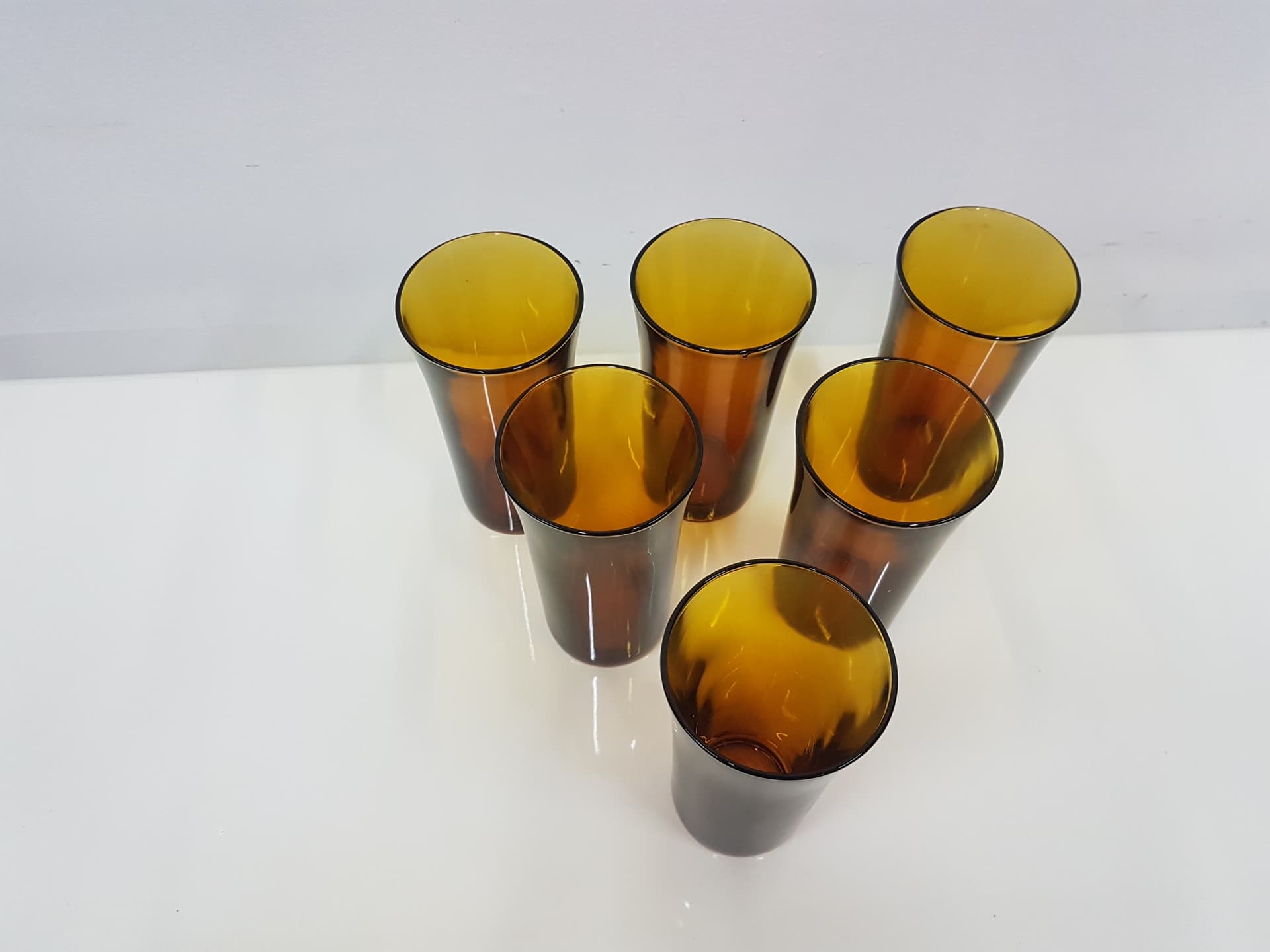 Set of six glasses, amber, glass, Duralex, France, 1980s. - 360489