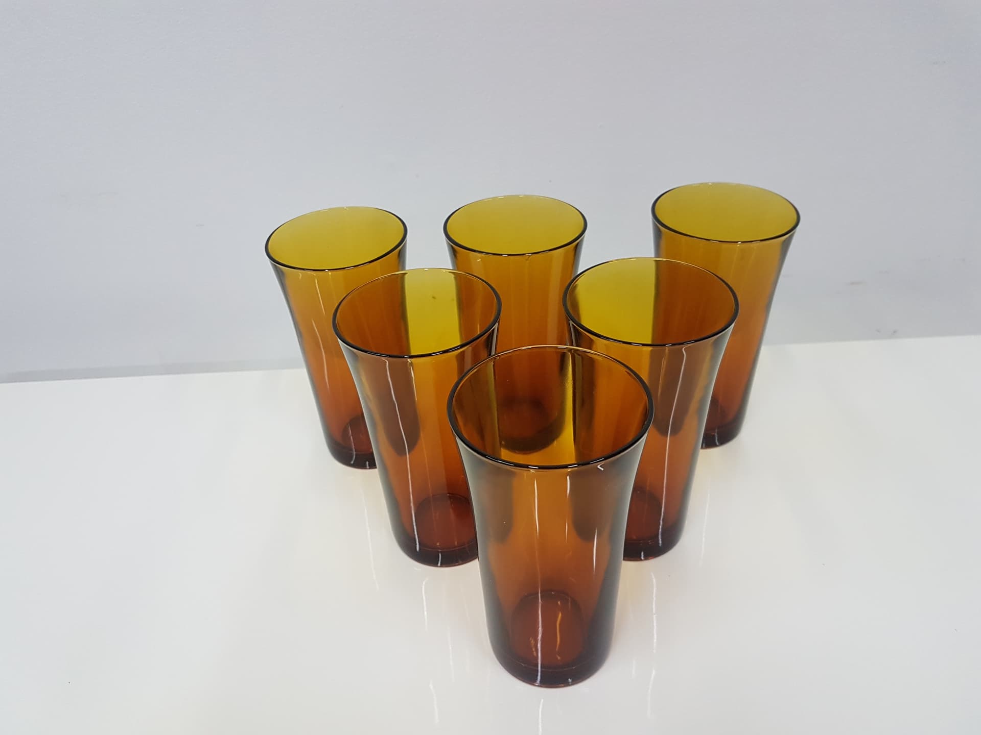 Set of six glasses, amber, glass, Duralex, France, 1980s. - 360499