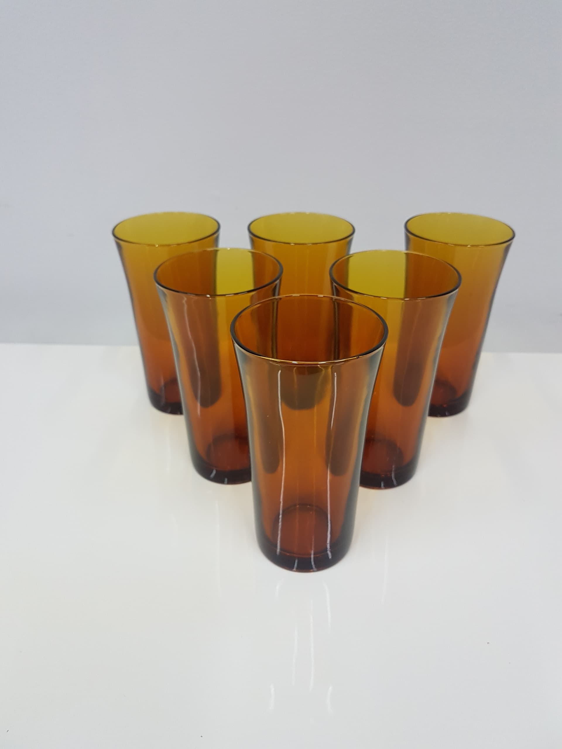 Set of six glasses, amber, glass, Duralex, France, 1980s. - 360500