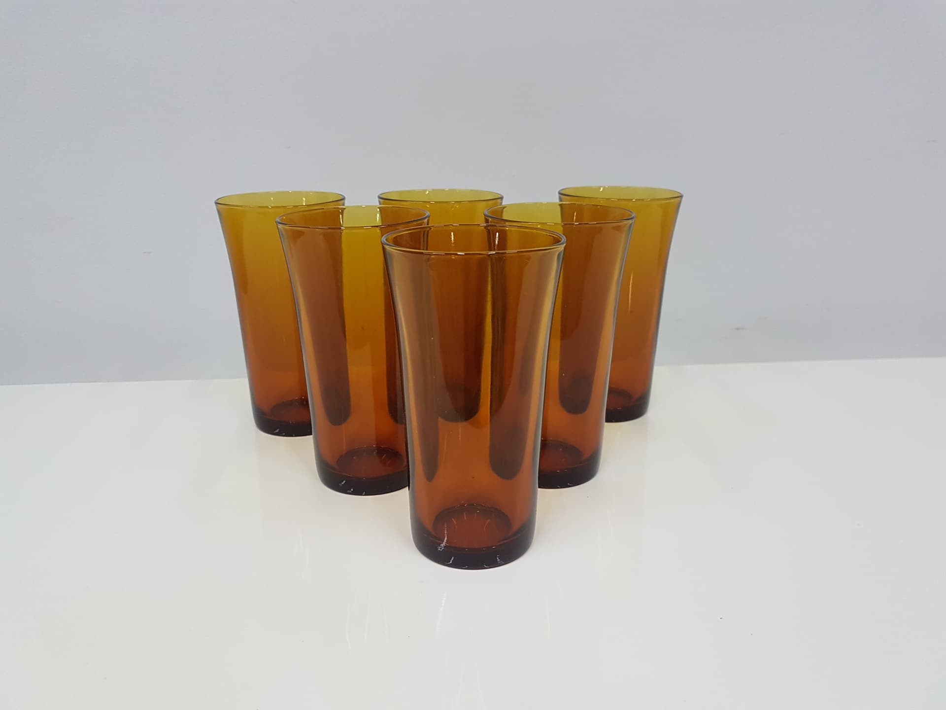 Set of six glasses, amber, glass, Duralex, France, 1980s. - 360490