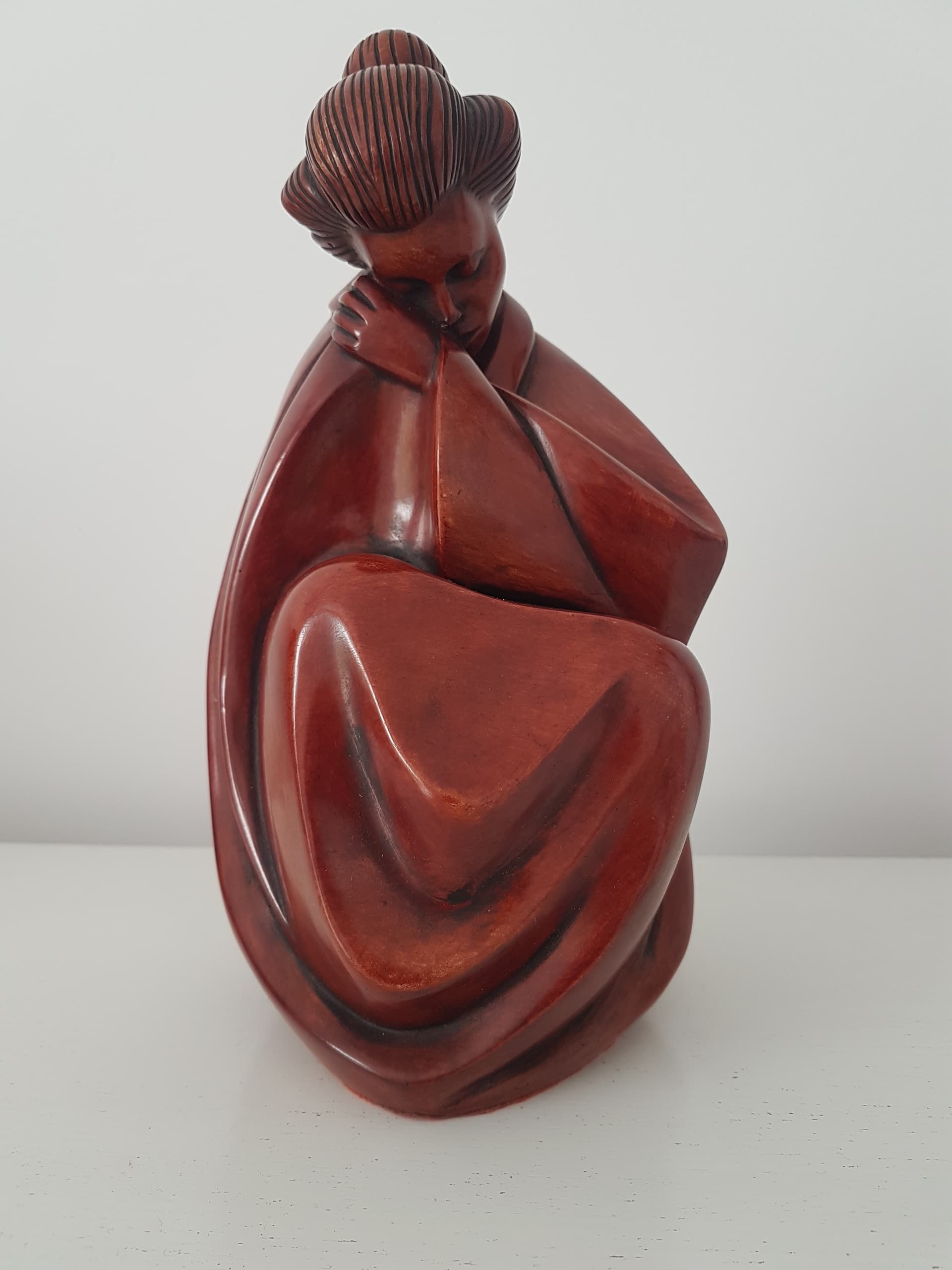 Figura Gejszy, ceramika brązowo-czerwona, Niemcy, lata 70. - 360658