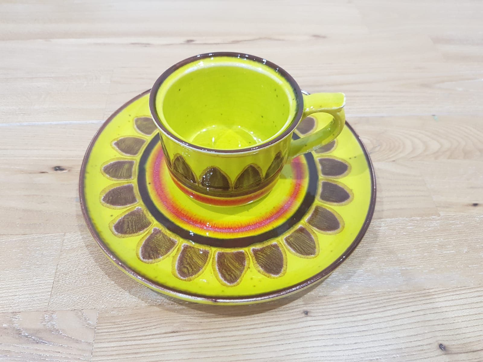 Twenty-five piece dinnerware set, yellow brown orange ceramic, Zell am Harmersbach, Germany, 1980s. - 360873