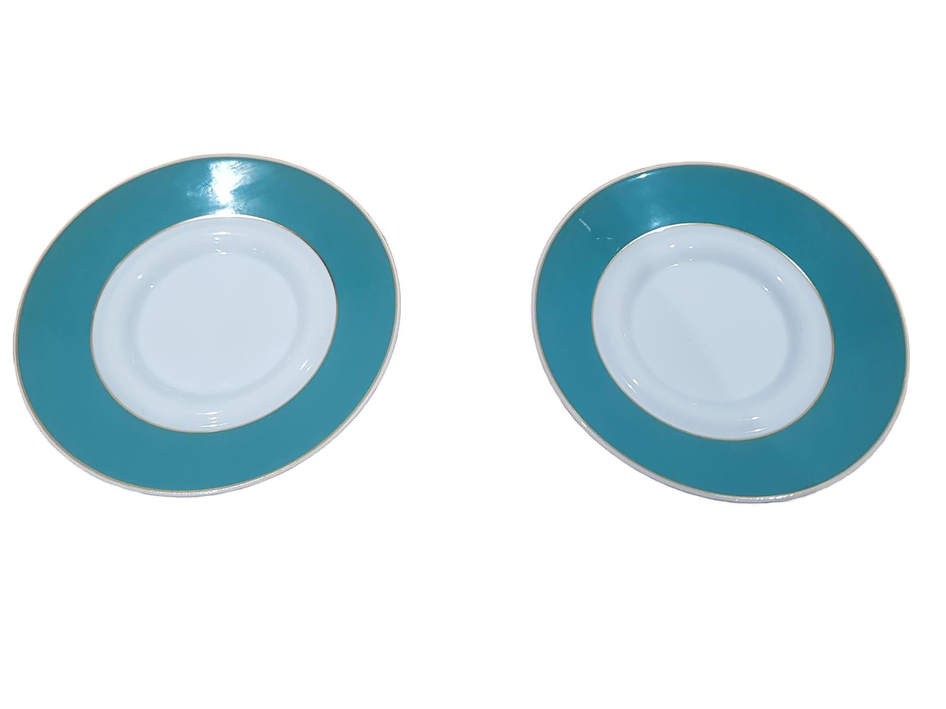 Set of two espresso saucers, turquoise white gold, porcelain, by B. Wiinblad, Germany, 1980s.