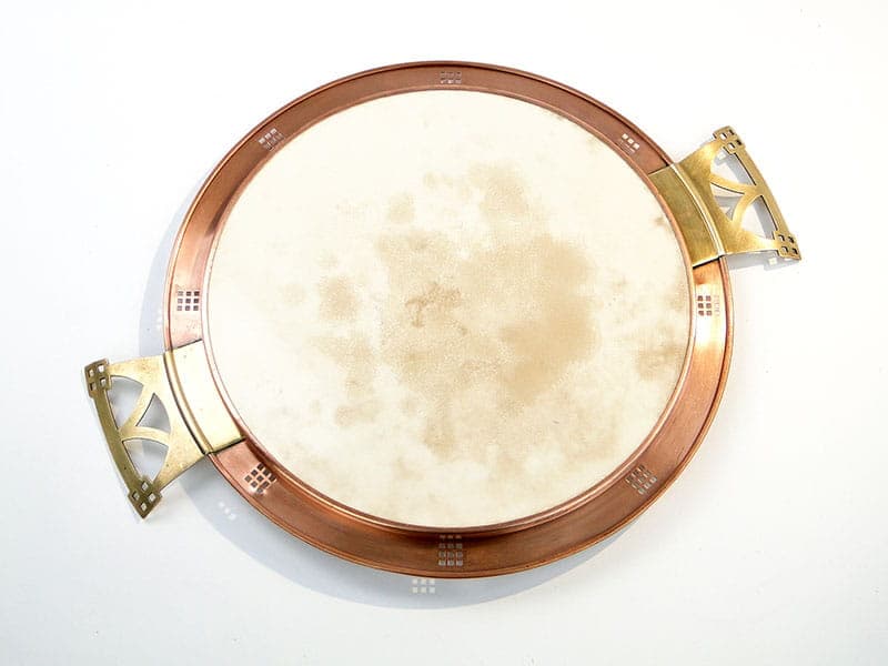 Tray Viennese Secession, blue white yellow ceramic, gold brass, red copper, early 20th c. - 360926
