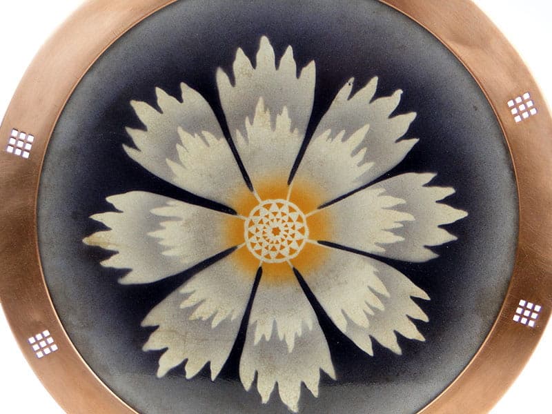 Tray Viennese Secession, blue white yellow ceramic, gold brass, red copper, early 20th c. - 360923