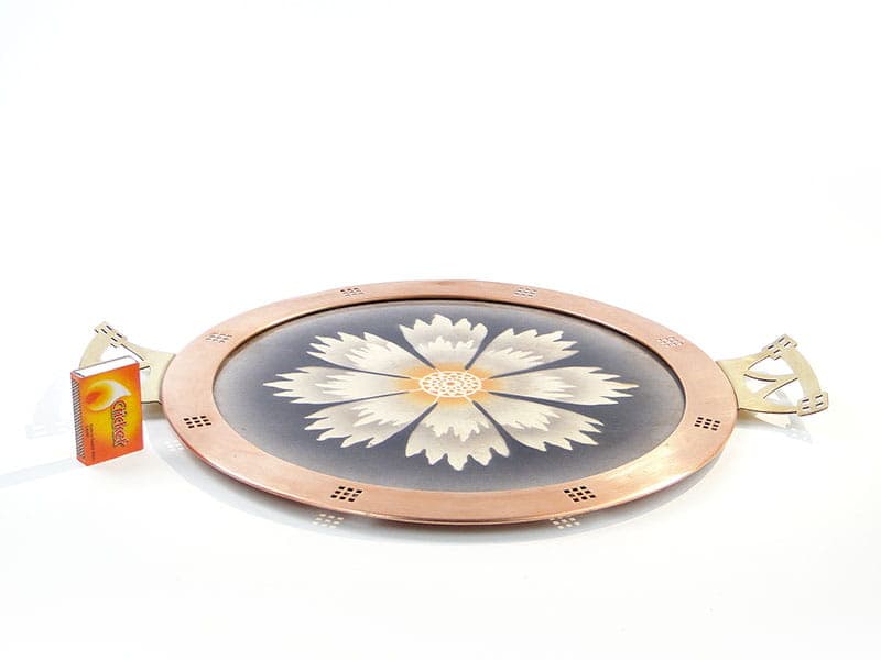 Tray Viennese Secession, blue white yellow ceramic, gold brass, red copper, early 20th c. - 360930