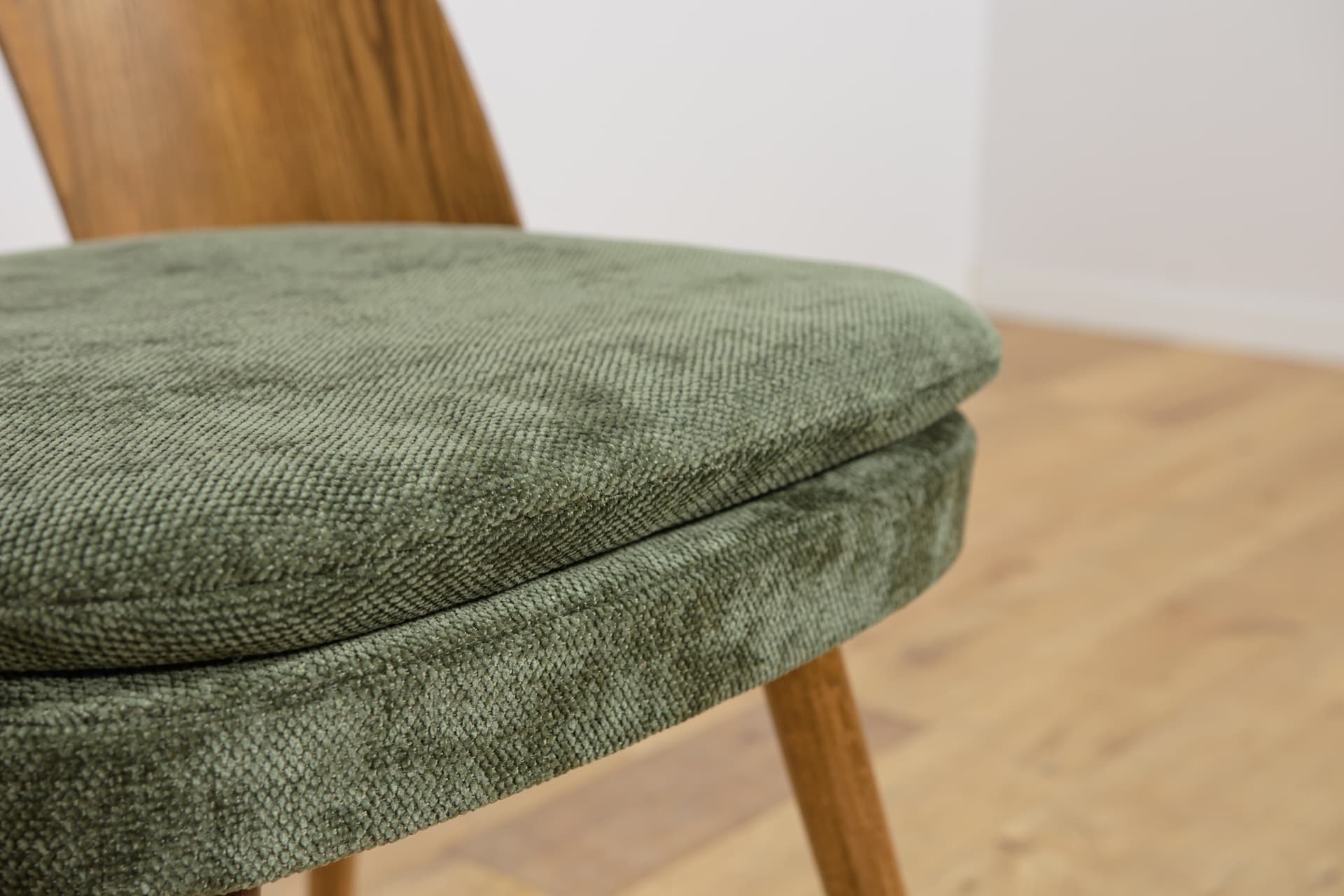 Set of four chairs, brown oak, green velvet, by A. Suman, Czechoslovakia, 1960s. - 360942
