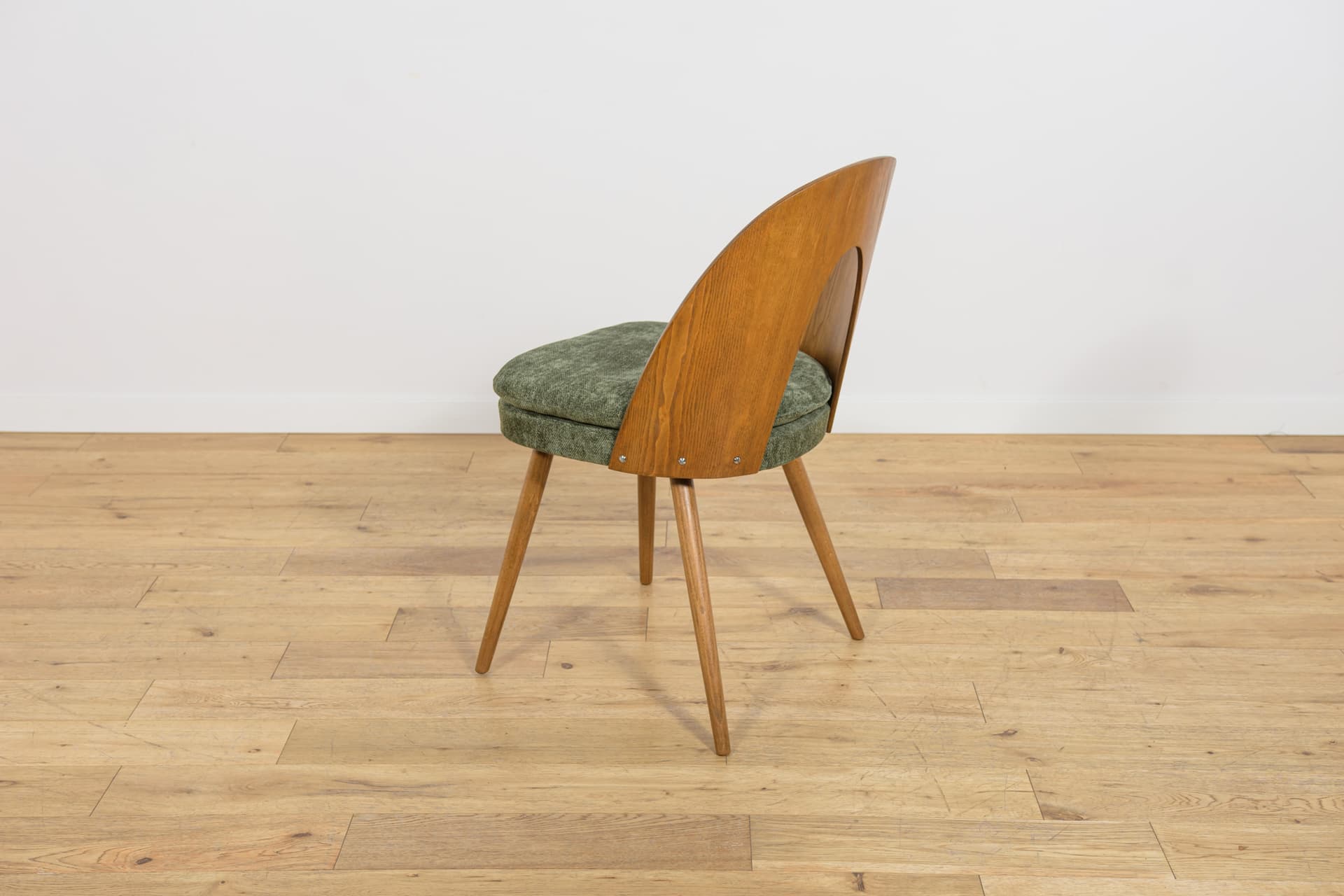 Set of four chairs, brown oak, green velvet, by A. Suman, Czechoslovakia, 1960s. - 360940