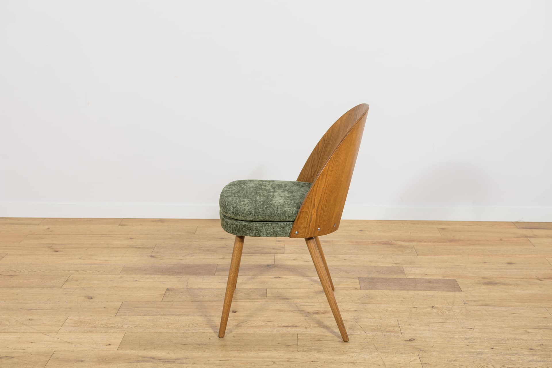 Set of four chairs, brown oak, green velvet, by A. Suman, Czechoslovakia, 1960s. - 360939