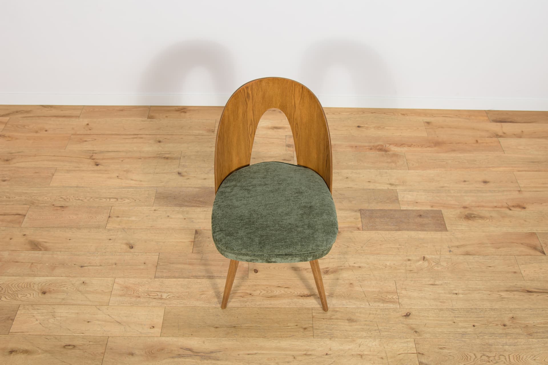 Set of four chairs, brown oak, green velvet, by A. Suman, Czechoslovakia, 1960s. - 360937