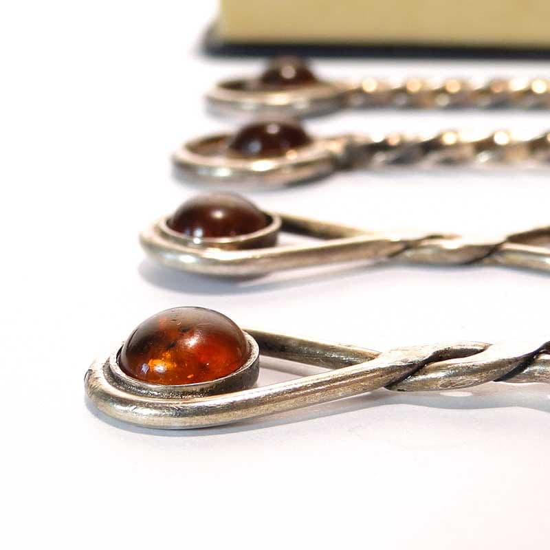 Set of appetizer forks New Look, silver-plated brass silver, amber brown, Poland, 1960s. - 360966