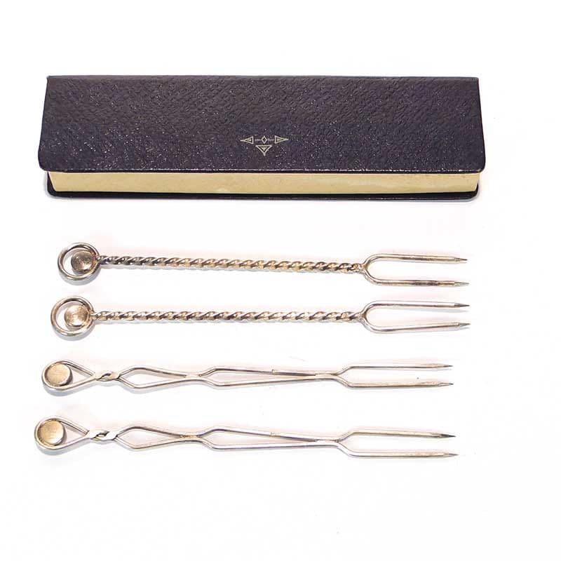 Set of appetizer forks New Look, silver-plated brass silver, amber brown, Poland, 1960s. - 360967