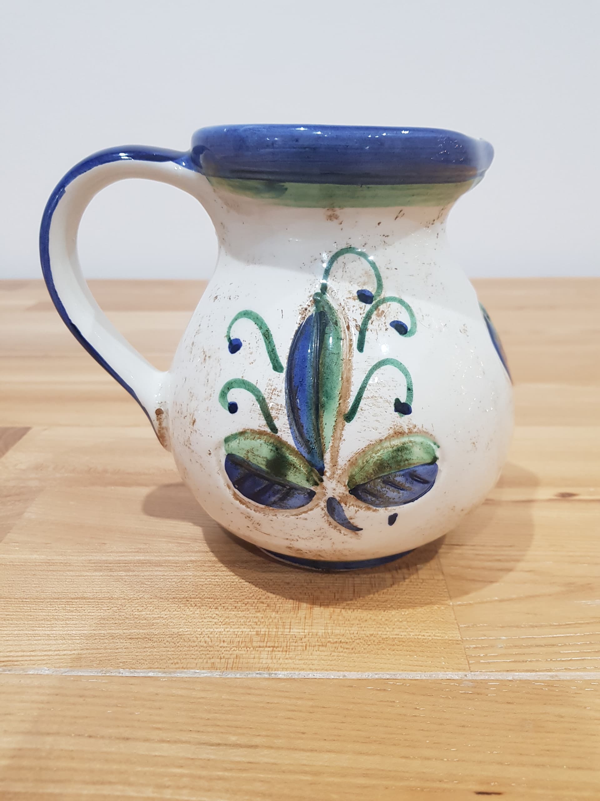 Decorative jug, white blue green yellow, ceramic, by C. Bernini, Italy, 1960s. - 360987