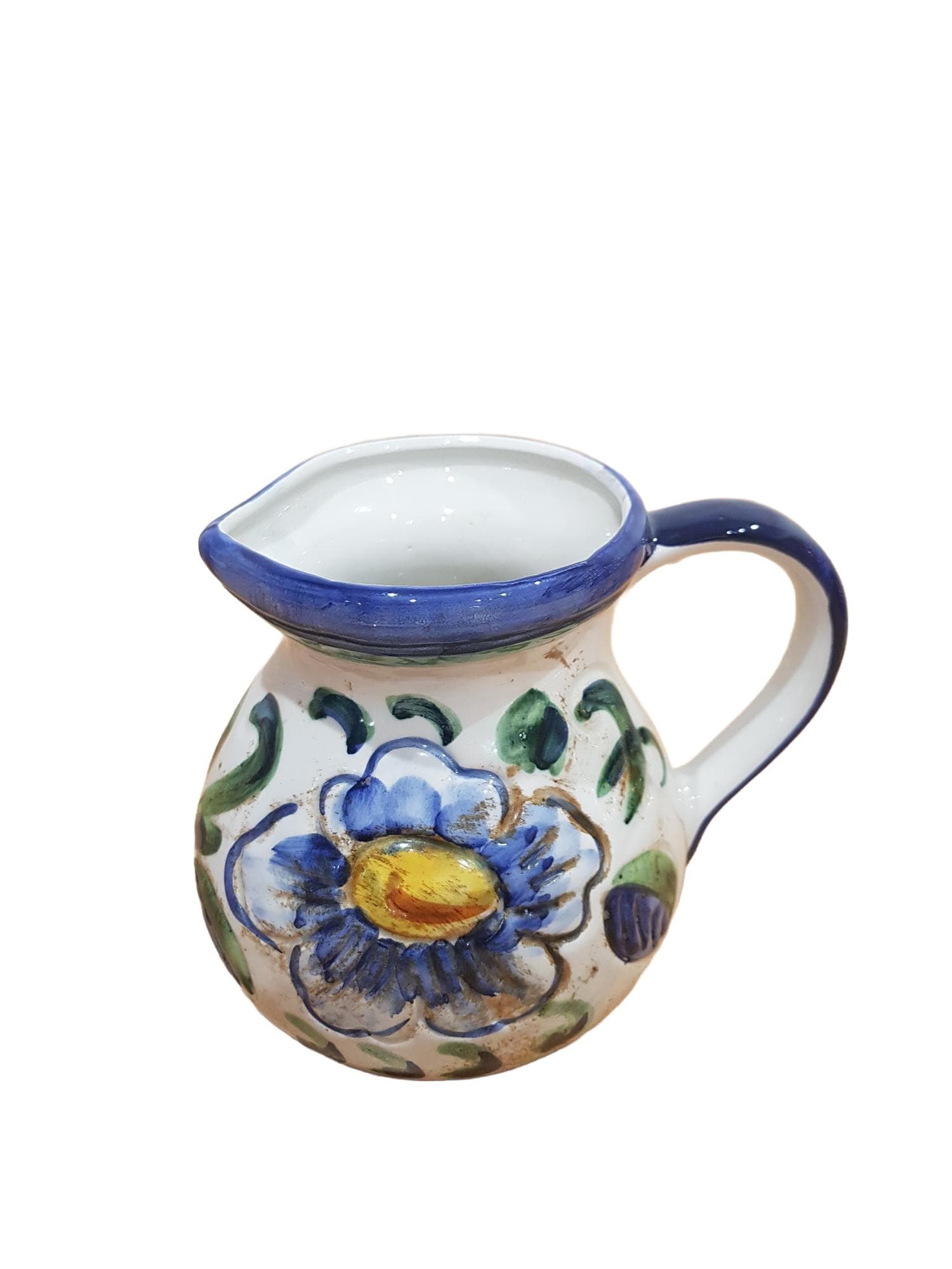 Decorative jug, white blue green yellow, ceramic, by C. Bernini, Italy, 1960s.
