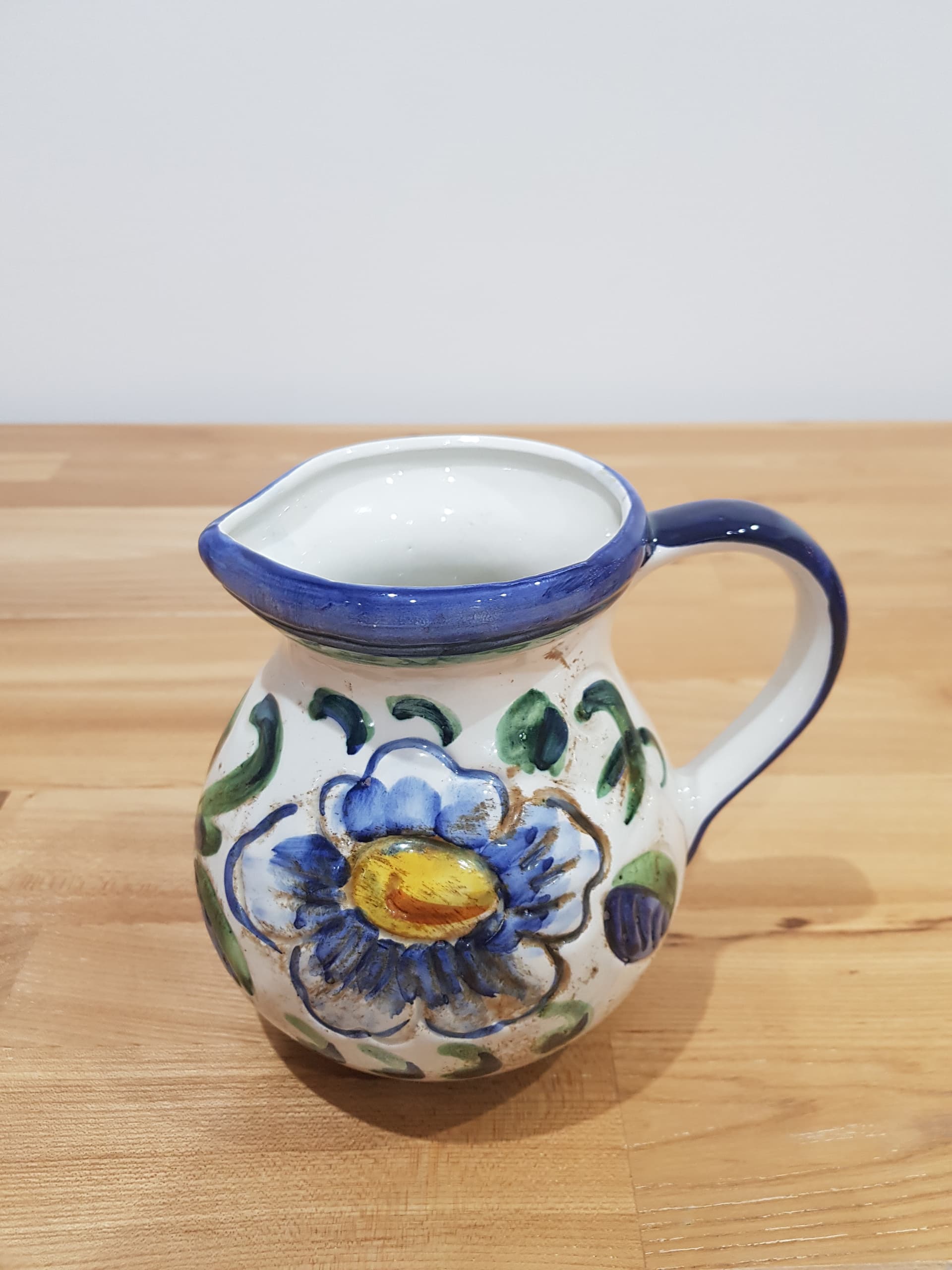 Decorative jug, white blue green yellow, ceramic, by C. Bernini, Italy, 1960s. - 360980