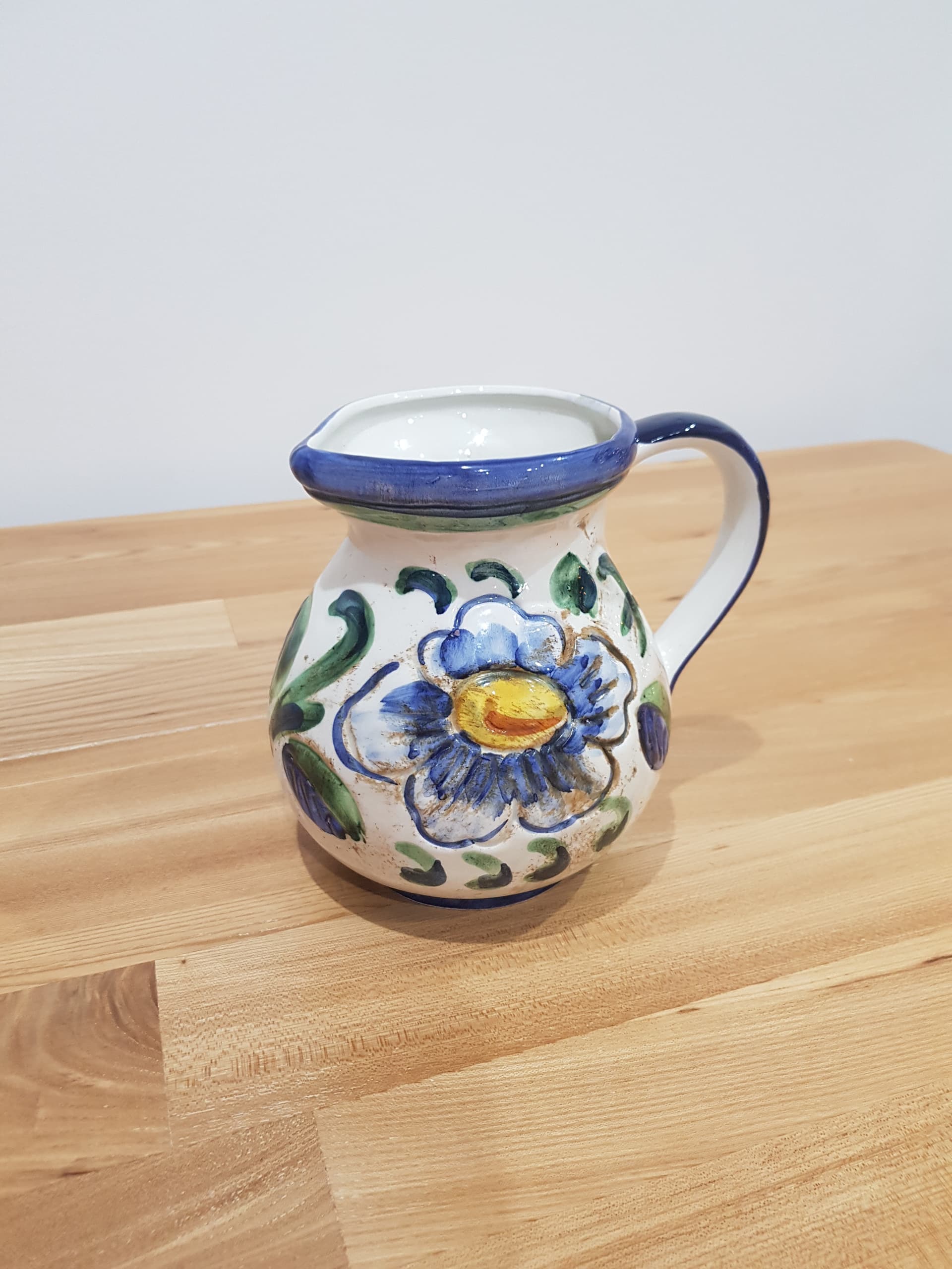 Decorative jug, white blue green yellow, ceramic, by C. Bernini, Italy, 1960s. - 360988