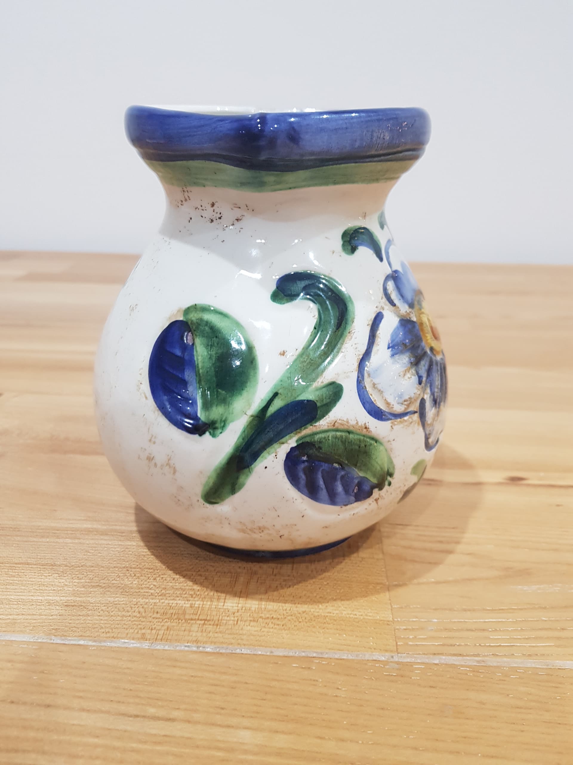 Decorative jug, white blue green yellow, ceramic, by C. Bernini, Italy, 1960s. - 360981