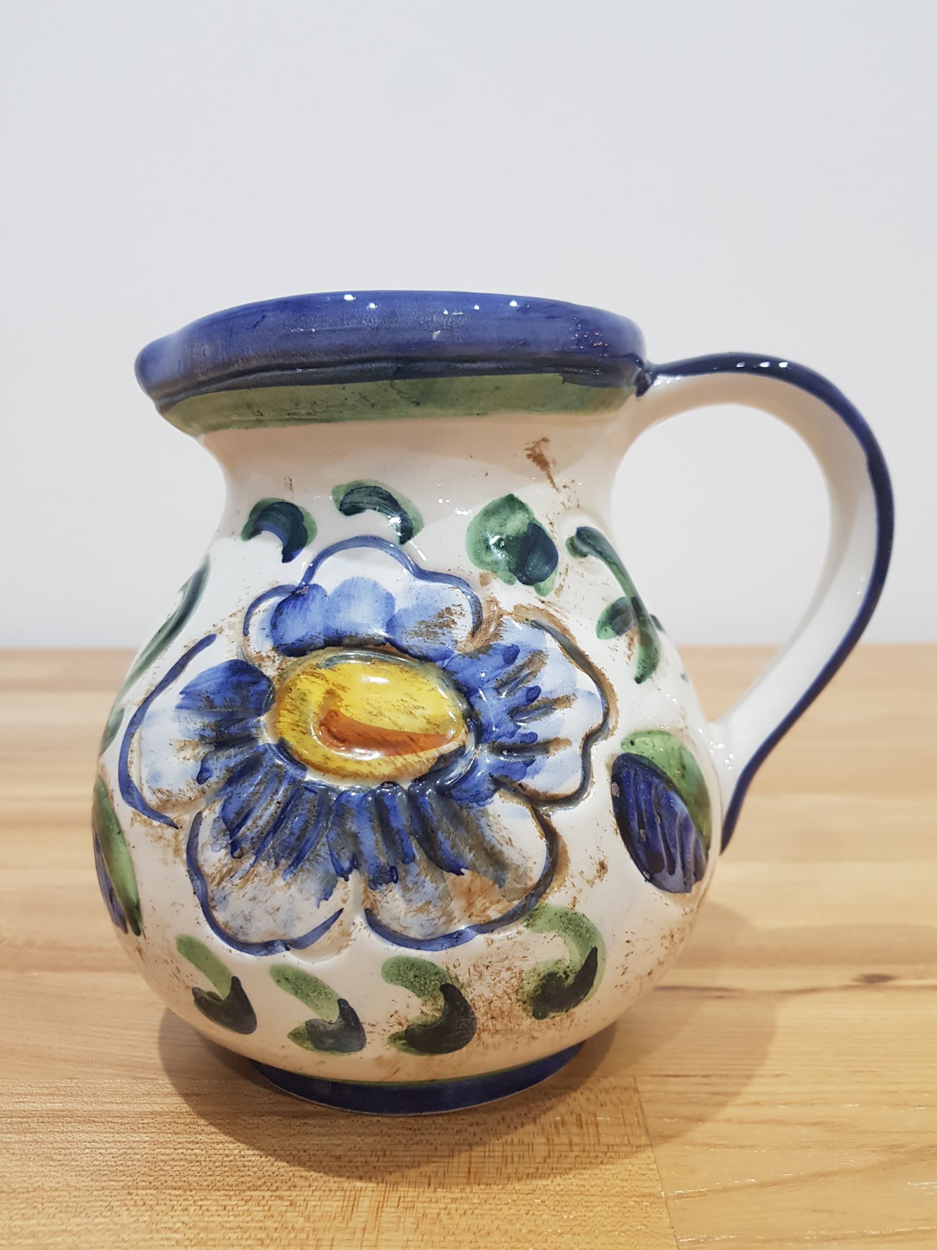 Decorative jug, white blue green yellow, ceramic, by C. Bernini, Italy, 1960s. - 360985