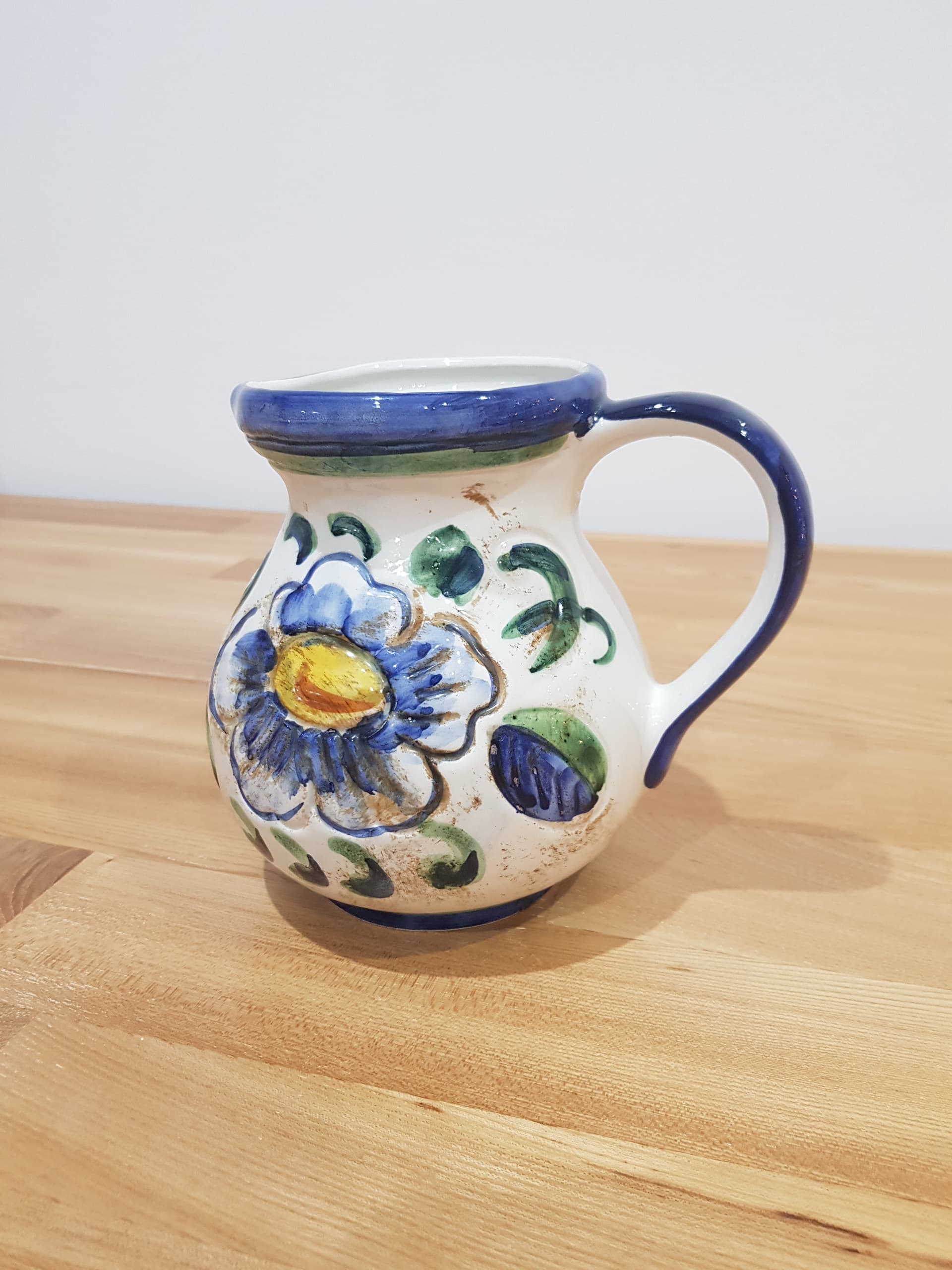 Decorative jug, white blue green yellow, ceramic, by C. Bernini, Italy, 1960s. - 360984