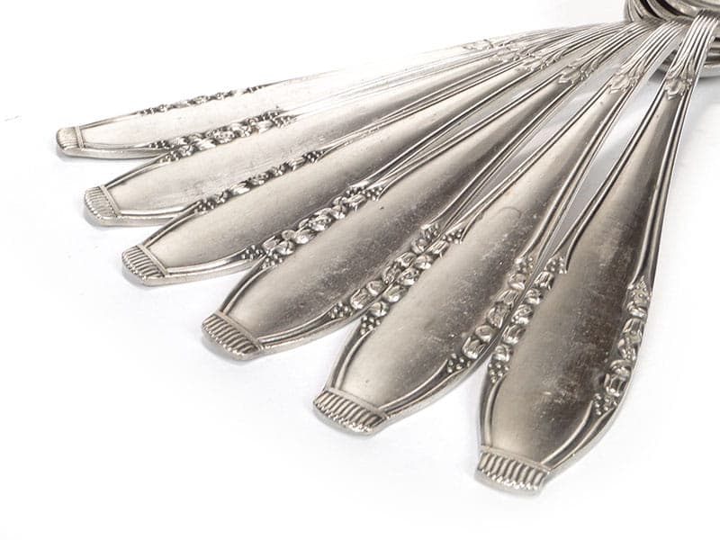 Set of soup spoons Art Deco, silver, white metal, Bracia Henneberg, Poland, 1930s - 361084