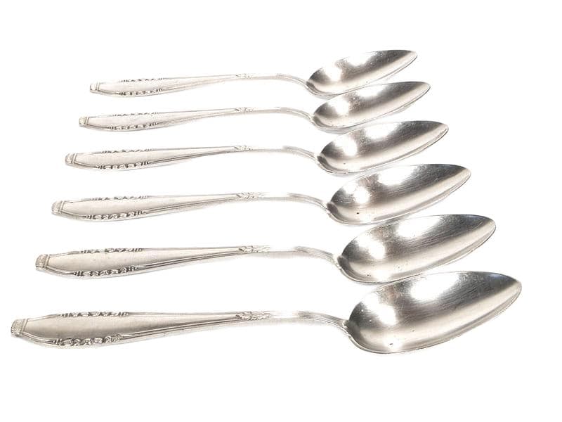 Set of soup spoons Art Deco, silver, white metal, Bracia Henneberg, Poland, 1930s