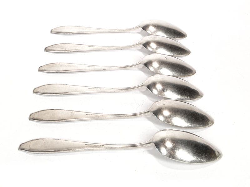 Set of soup spoons Art Deco, silver, white metal, Bracia Henneberg, Poland, 1930s - 361087