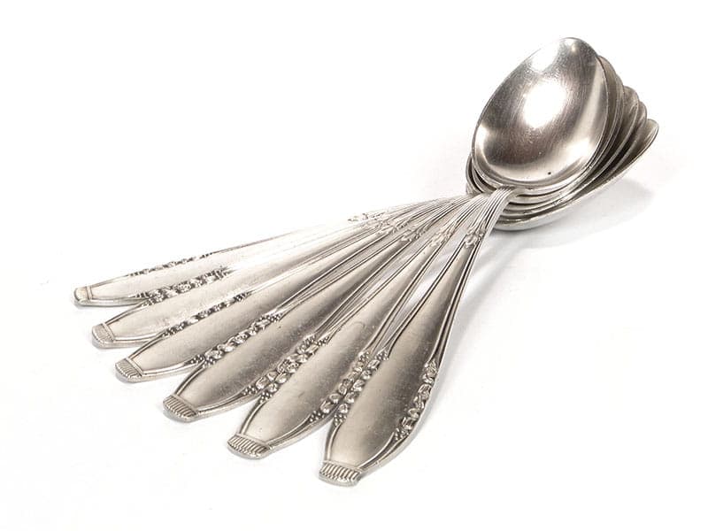 Set of soup spoons Art Deco, silver, white metal, Bracia Henneberg, Poland, 1930s - 361085