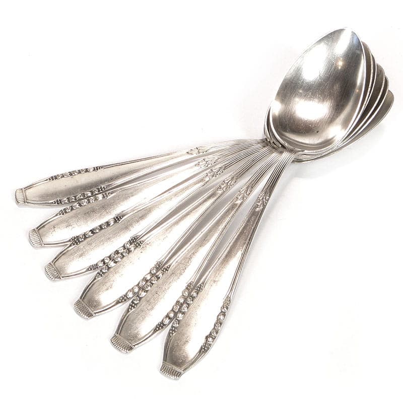 Set of soup spoons Art Deco, silver, white metal, Bracia Henneberg, Poland, 1930s - 361083