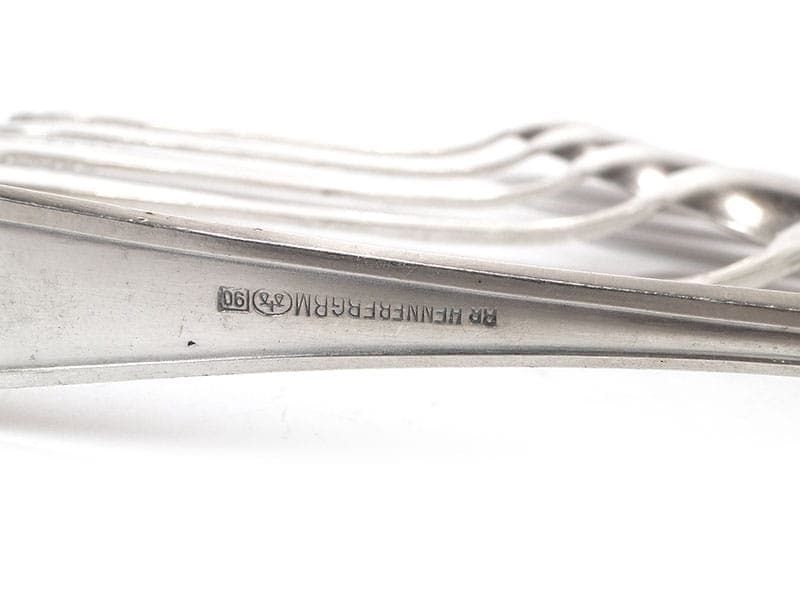 Set of soup spoons Art Deco, silver, white metal, Bracia Henneberg, Poland, 1930s - 361088