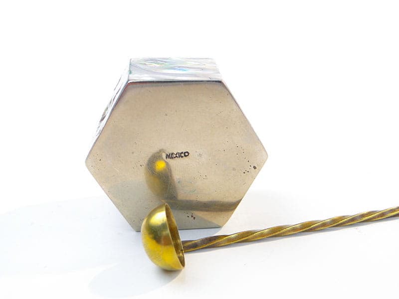 Geometric salt cellar, mother-of-pearl, white metal, Mexico, 1970s. - 361132