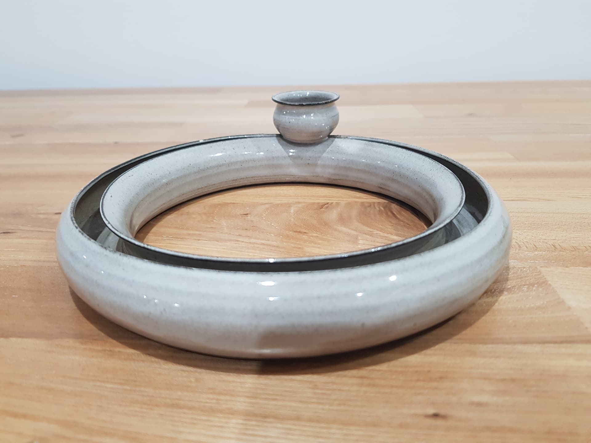 Ring candlestick, grey black, ceramic, Italy, 1980s. - 361133