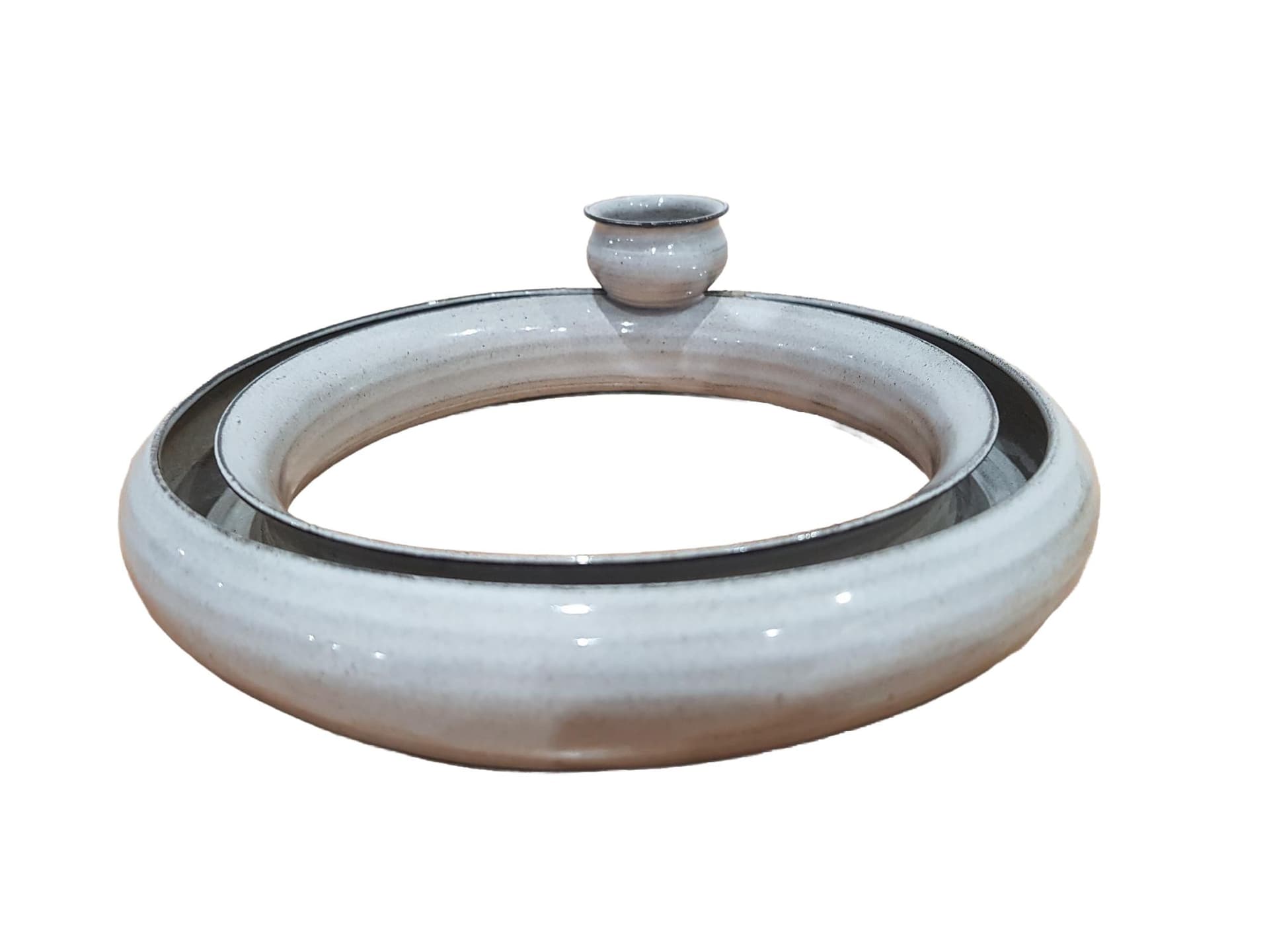 Ring candlestick, grey black, ceramic, Italy, 1980s.