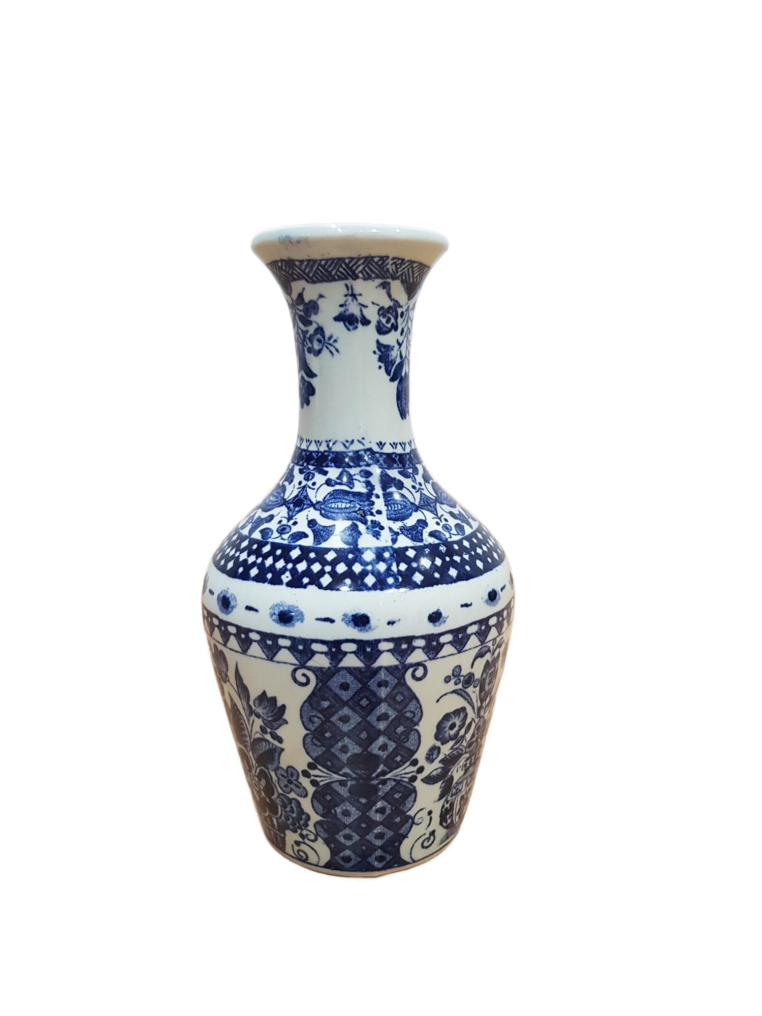 Vase King Gustav, Delft Blue, white blue ceramic, Royal Sphinx Maastricht, Netherlands, 1960s. - 361904