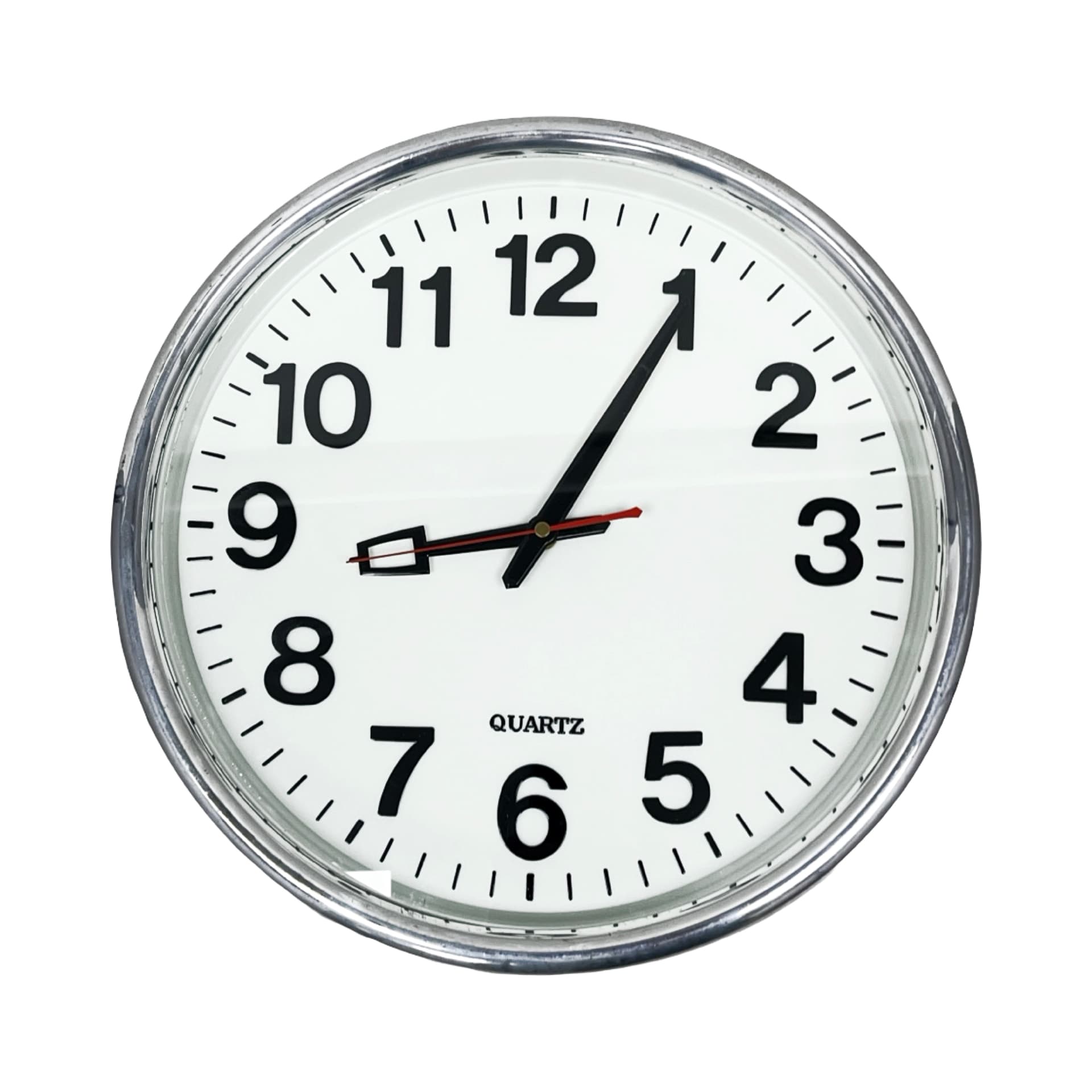 Zegar ścienny okrągły, biały, metal chromowany, Niemcy, lata 90. - 361190