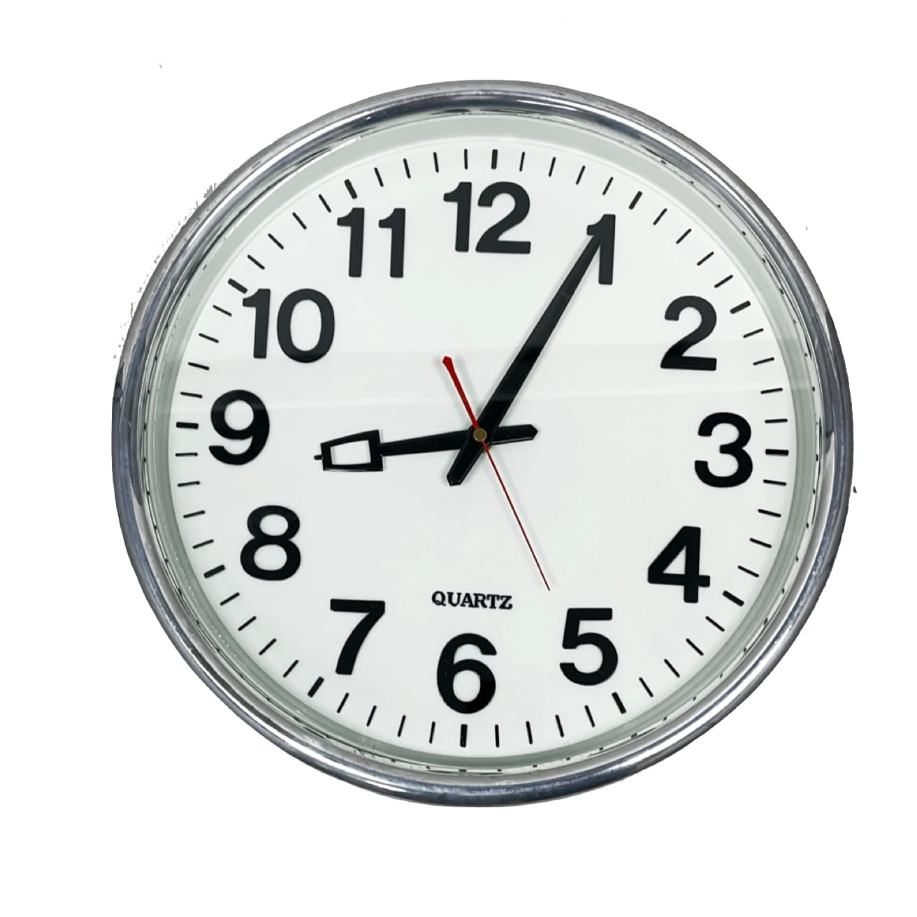 Zegar ścienny okrągły, biały, metal chromowany, Niemcy, lata 90. - 361194