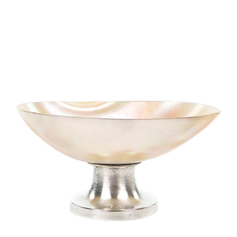 Edwardian Salt Cellar, creamy white shell, silver, Cris Ford & Noriss, United Kingdom, early 20th c.