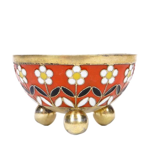 Salt cellar, orange red white yellow black gold, metal, Russia, 1940s. - DIMENSION