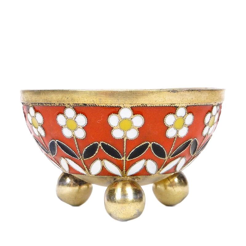 Salt cellar, orange red white yellow black gold, metal, Russia, 1940s. - 361877