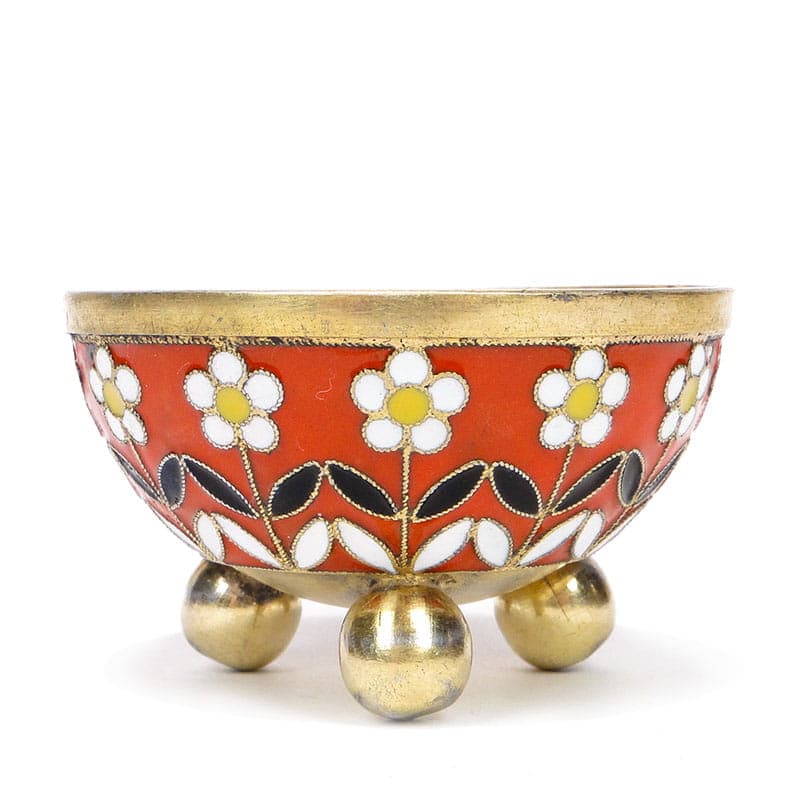 Salt cellar, orange red white yellow black gold, metal, Russia, 1940s. - 361221