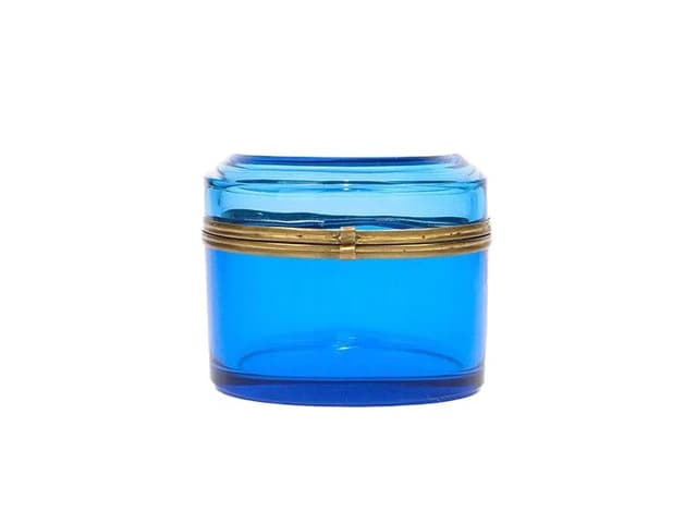 Sugar Bowl Biedermeier, blue crystal, gilded brass, Czechia, 19th century - DIMENSION