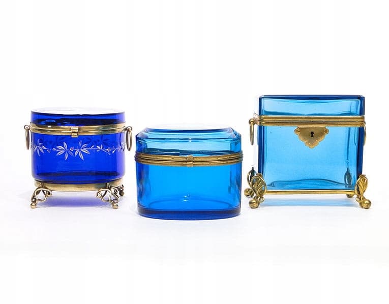 Sugar Bowl Biedermeier, blue crystal, gilded brass, Czechia, 19th century - 361240