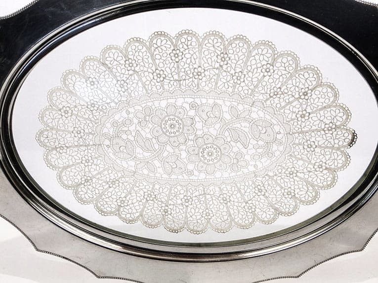 Art Nouveau serving tray, silver, metal, glass, white textile, WMF, Germany, early 20th century - 361273