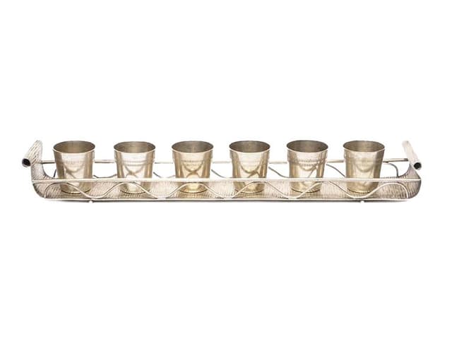 Set of goblets with tray, modernism, silver gold brass, Hefra, Poland, 1960s - DIMENSION