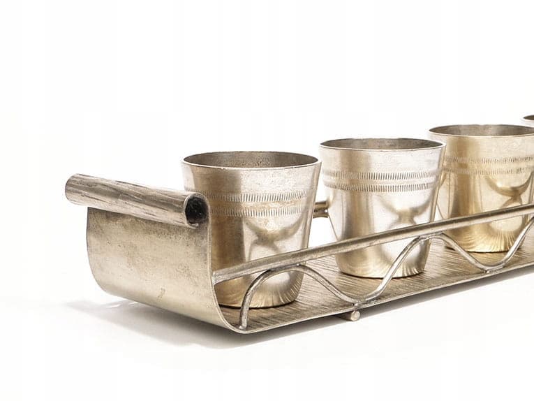 Set of goblets with tray, modernism, silver gold brass, Hefra, Poland, 1960s - 361366