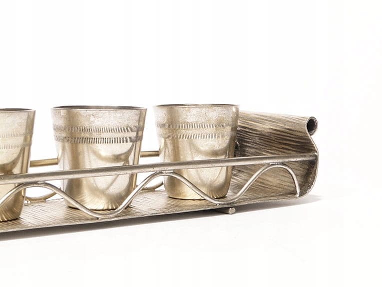 Set of goblets with tray, modernism, silver gold brass, Hefra, Poland, 1960s - 361365
