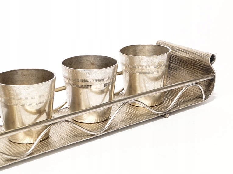 Set of goblets with tray, modernism, silver gold brass, Hefra, Poland, 1960s - 361364