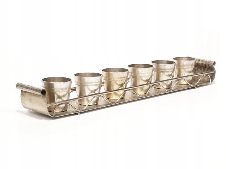 Set of goblets with tray, modernism, silver gold brass, Hefra, Poland, 1960s - 361367